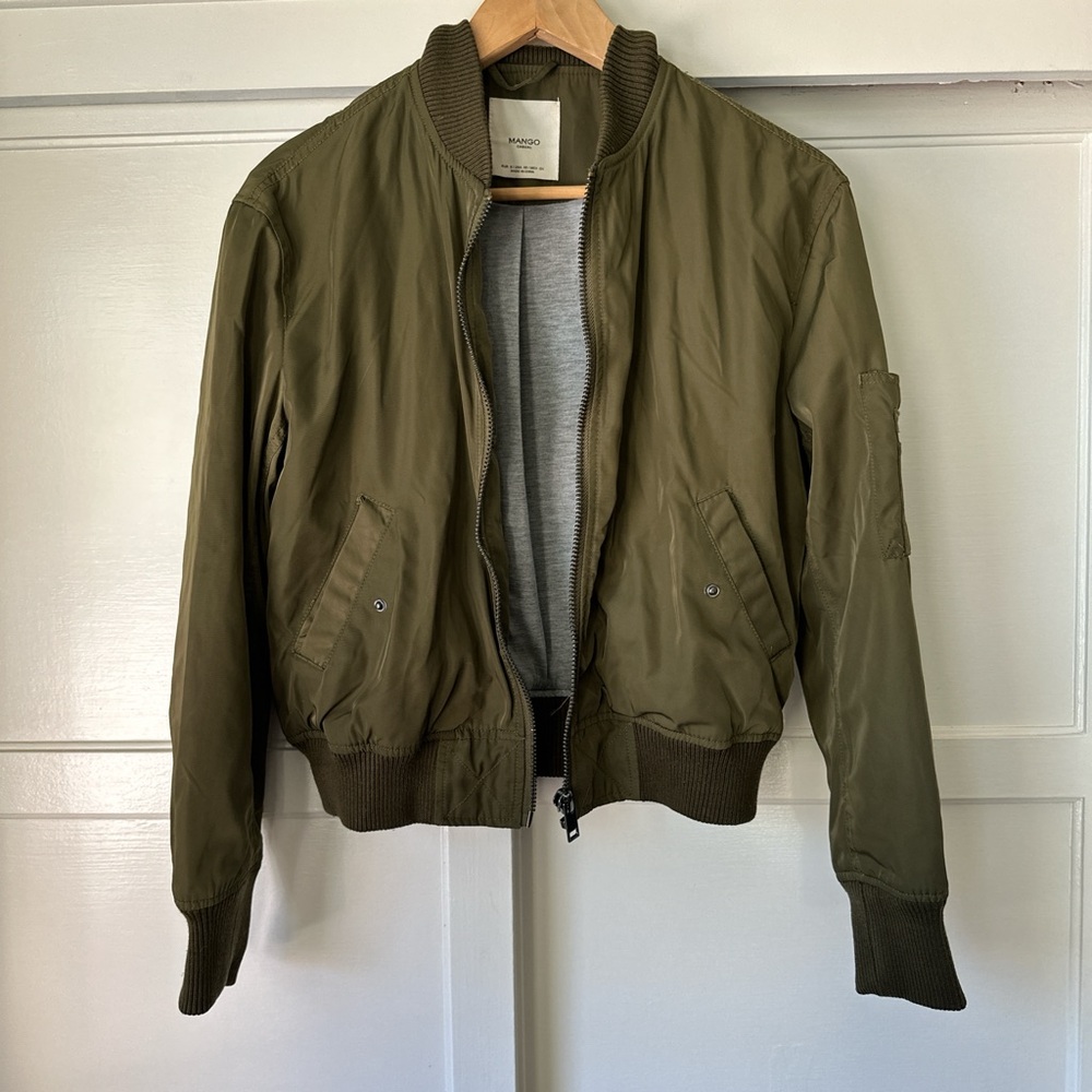 MANGO Olive Green Bomber Jacket
